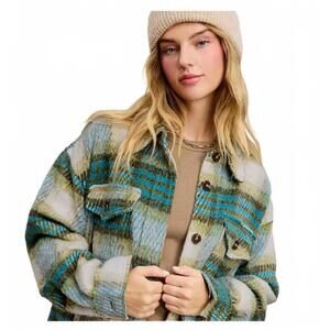 La Miel Plaid Patterned Soft Brushed Button Down Jacket Oversized Size Small